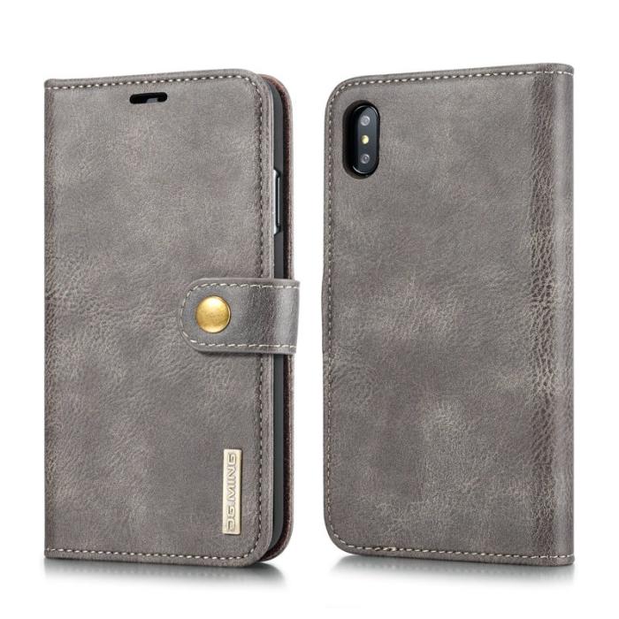 DG.MING - DG.MING iPhone XS Max Fodral 2-i-1 Delbart Läder Wallet Grå