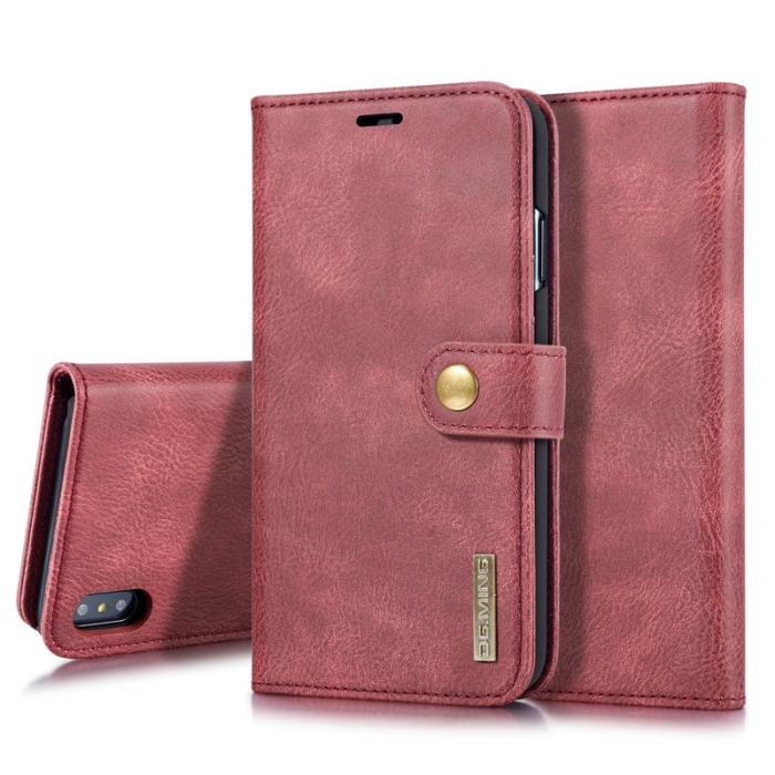 DG.MING - DG.MING iPhone XS Max Fodral 2-i-1 Läder Wallet Röd
