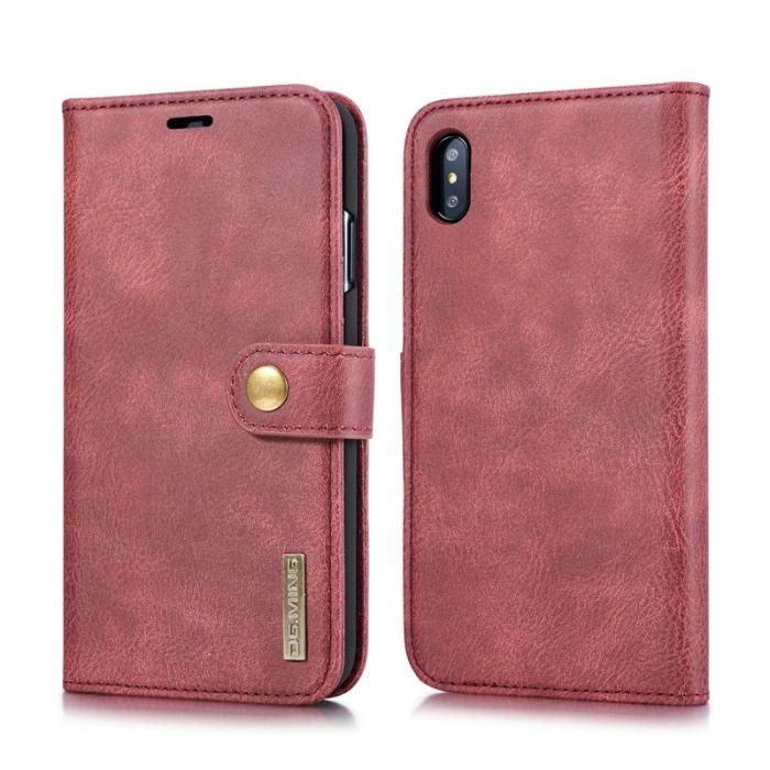 DG.MING - DG.MING iPhone XS Max Fodral 2-i-1 Läder Wallet Röd