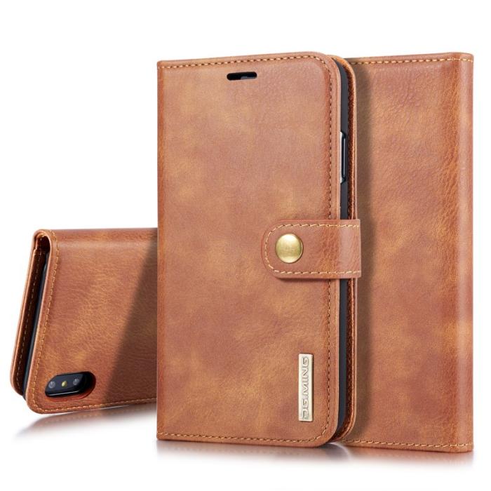 DG.MING - DG.MING iPhone XS Max Fodral 2-i-1 Läder Wallet Skal - Brun