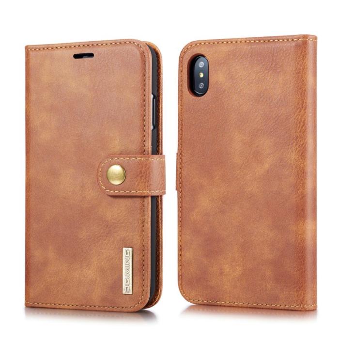 DG.MING - DG.MING iPhone XS Max Fodral 2-i-1 Läder Wallet Skal - Brun