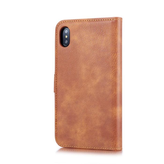 DG.MING - DG.MING iPhone XS Max Fodral 2-i-1 Läder Wallet Skal - Brun