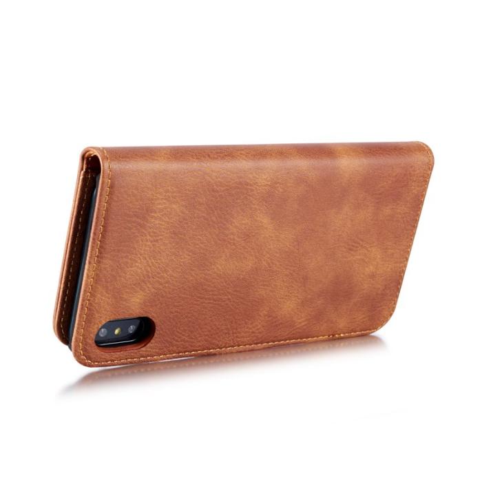 DG.MING - DG.MING iPhone XS Max Fodral 2-i-1 Läder Wallet Skal - Brun