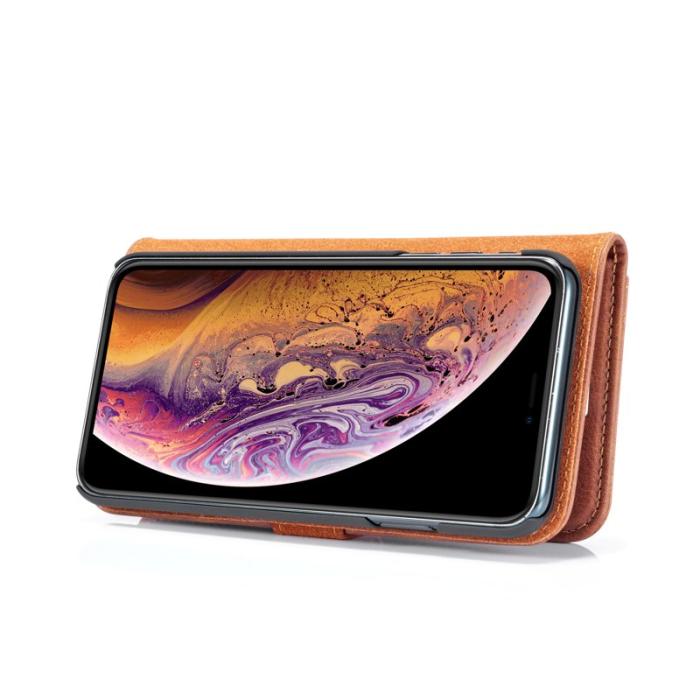 DG.MING - DG.MING iPhone XS Max Fodral 2-i-1 Läder Wallet Skal - Brun