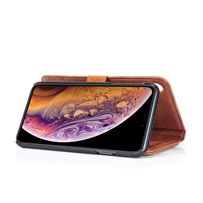 DG.MING - DG.MING iPhone XS Max Fodral 2-i-1 Läder Wallet Skal - Brun