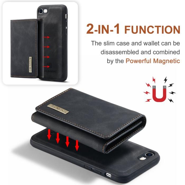 DG.MING - DG.MING M1 2-in-1 Magnetiskt Läderfodral i Svart för iPhone 7/8/SE