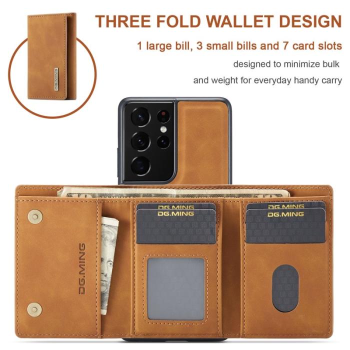 DG.MING - DG.MING M1 Kickstand PU Leather Fodral Samsung Galaxy S21 Ultra Brown