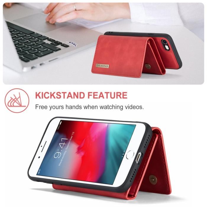 DG.MING - DG.MING M1 Series Fodral i Läder med Ställ i Röd för iPhone 7/8/SE