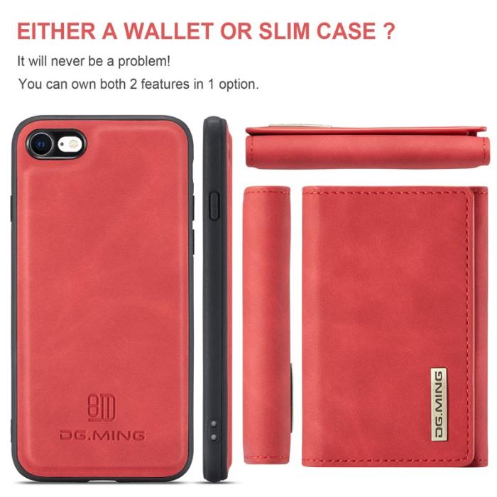 DG.MING - DG.MING M1 Series Fodral i Läder med Ställ i Röd för iPhone 7/8/SE