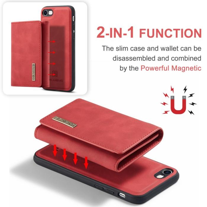 DG.MING - DG.MING M1 Series Fodral i Läder med Ställ i Röd för iPhone 7/8/SE