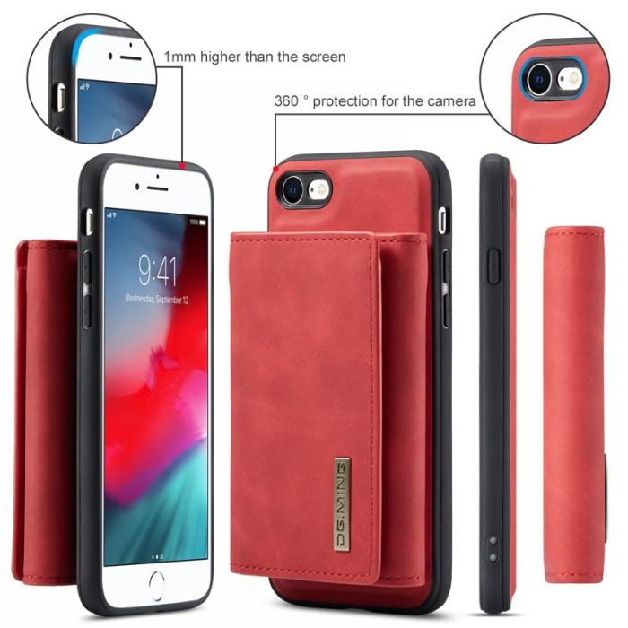 DG.MING - DG.MING M1 Series Fodral i Läder med Ställ i Röd för iPhone 7/8/SE