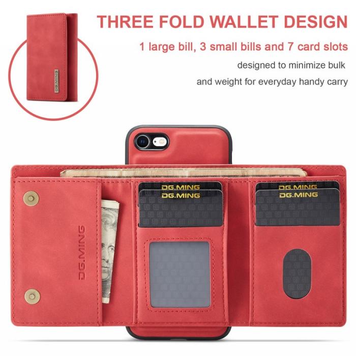 DG.MING - DG.MING M1 Series Fodral i Läder med Ställ i Röd för iPhone 7/8/SE