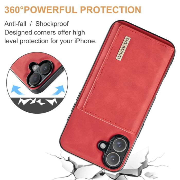 DG.MING - DG.MING M1 Series iPhone 16 Plus Skal med Ställ och Plånbok - Röd