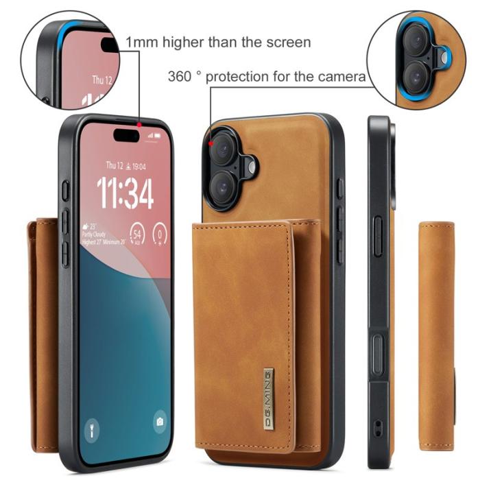DG.MING - DG.MING M1 Series iPhone 16 Skal med Ställning och Plånbok - Brun