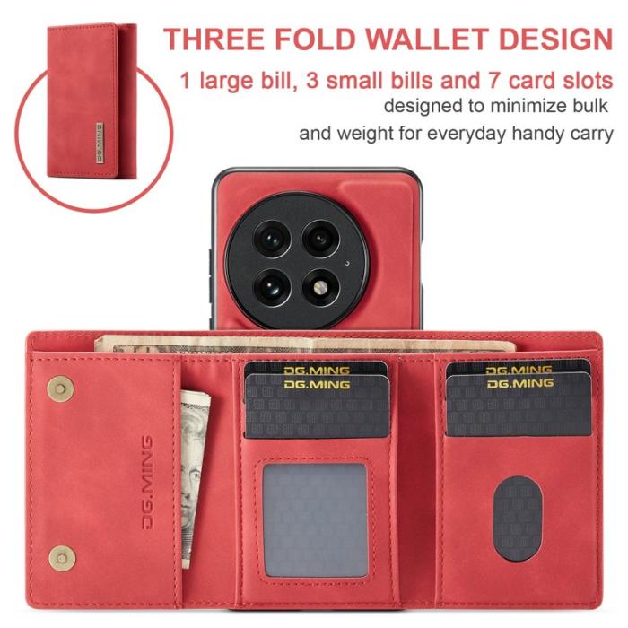 DG.MING - DG.MING M1 Series OnePlus 13 Skal med Ställ och Plånbok - Röd