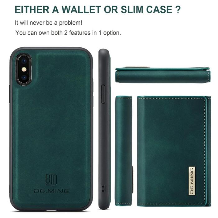 DG.MING - DG.MING M1 Series Skal i läder med kickstand för iPhone X/XS - Grön