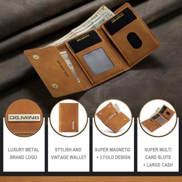 DG.MING - DG.MING M1 Series Tri-Fold Plånbok i PU-läder - Brun