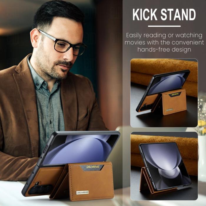 DG.MING - DG.MING M2 Kickstand Wallet Case Samsung Galaxy Z Fold5 - Brun