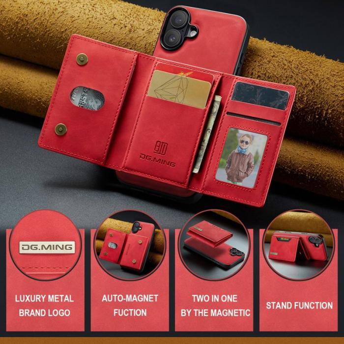 DG.MING - DG.MING M2 Series iPhone 16 Plus Fodral PU+PC+TPU Röd