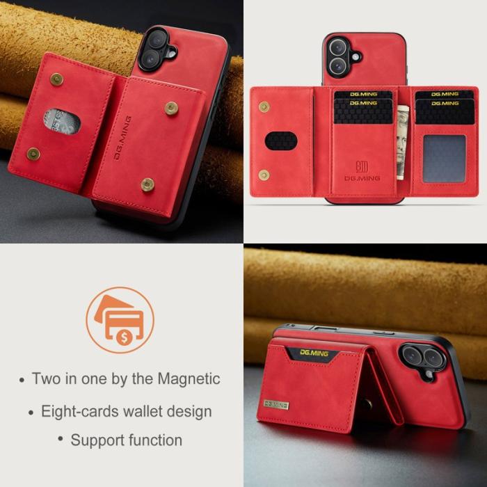 DG.MING - DG.MING M2 Series iPhone 16 Plus Fodral PU+PC+TPU Röd