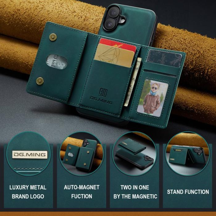 DG.MING - DG.MING M2 Series iPhone 16 Skal PU+PC+TPU Fodral Grön