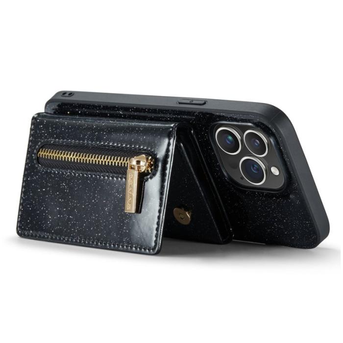 DG.MING - DG.MING M3 iPhone 15 Pro Kickstand Fodral Glitter Läder Svart