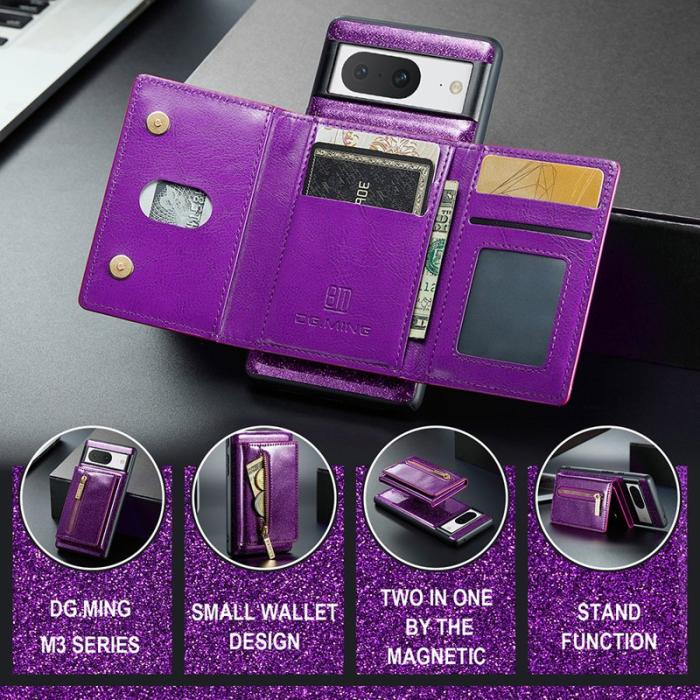 DG.MING - DG.MING M3 Series Konstläder Plånboksfodral för Google Pixel 8 Lila Glitter