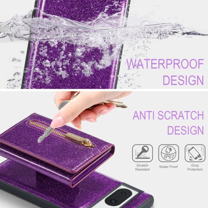 DG.MING - DG.MING M3 Series Konstläder Plånboksfodral för Google Pixel 8 Lila Glitter