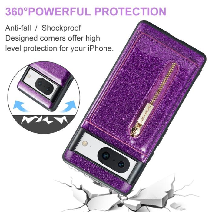 DG.MING - DG.MING M3 Series Konstläder Plånboksfodral för Google Pixel 8 Lila Glitter