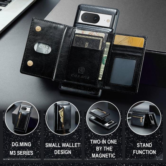 DG.MING - DG.MING M3 Series Plånboksfodral för Google Pixel 8 Svart Glitter Konstläder