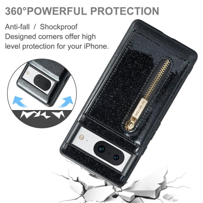 DG.MING - DG.MING M3 Series Plånboksfodral för Google Pixel 8 Svart Glitter Konstläder