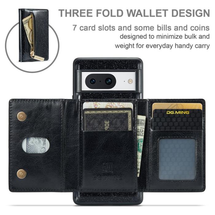 DG.MING - DG.MING M3 Series Plånboksfodral för Google Pixel 8 Svart Glitter Konstläder