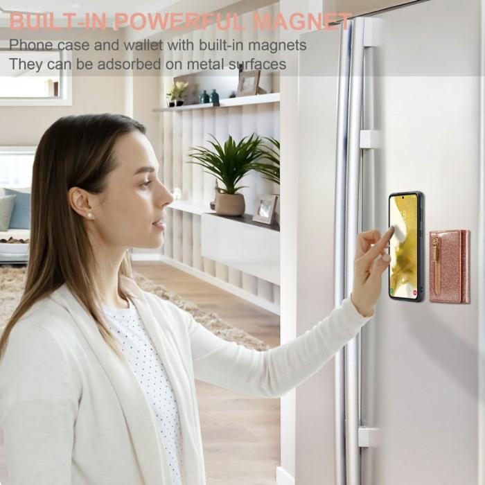 DG.MING - DG.MING M3 Series Konstläder Plånboksfodral för Samsung Galaxy S22 5G Roséguld