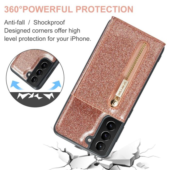 DG.MING - DG.MING M3 Series Konstläder Plånboksfodral för Samsung Galaxy S22 5G Roséguld