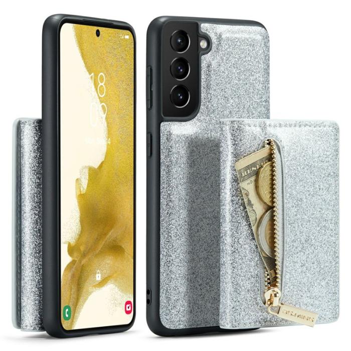 DG.MING - DG.MING M3 Series Konstläder Plånboksfodral till Samsung Galaxy S22+ 5G Silver