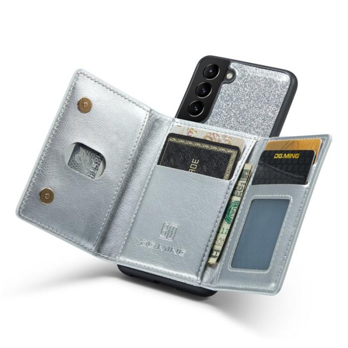 DG.MING - DG.MING M3 Series Konstläder Plånboksfodral till Samsung Galaxy S22+ 5G Silver