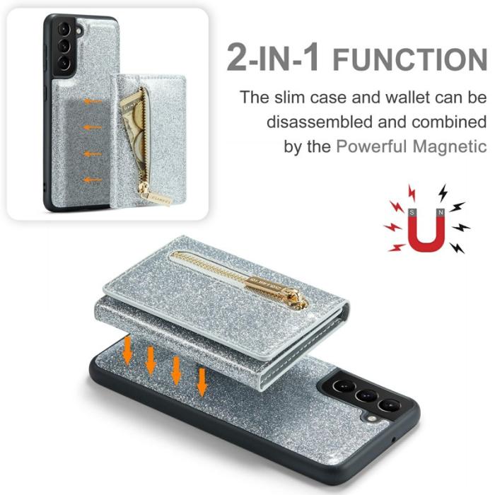 DG.MING - DG.MING M3 Series Konstläder Plånboksfodral till Samsung Galaxy S22+ 5G Silver