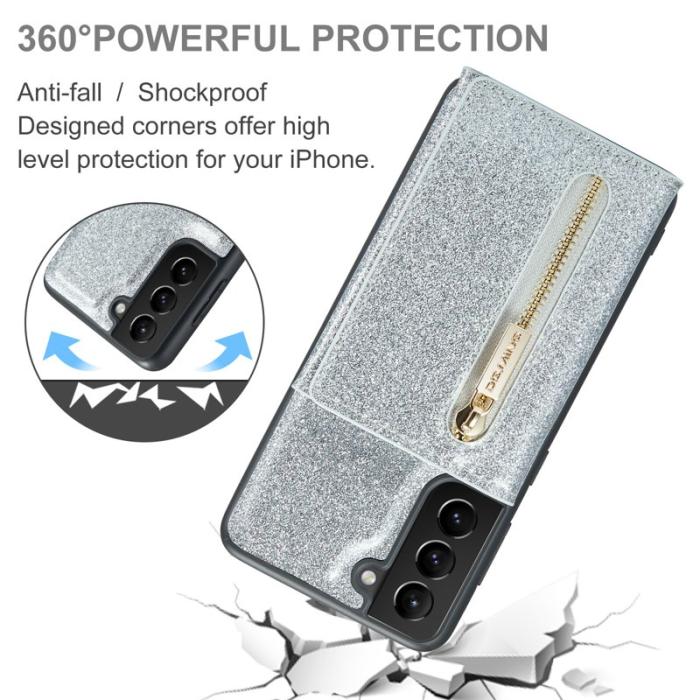 DG.MING - DG.MING M3 Series Konstläder Plånboksfodral till Samsung Galaxy S22+ 5G Silver