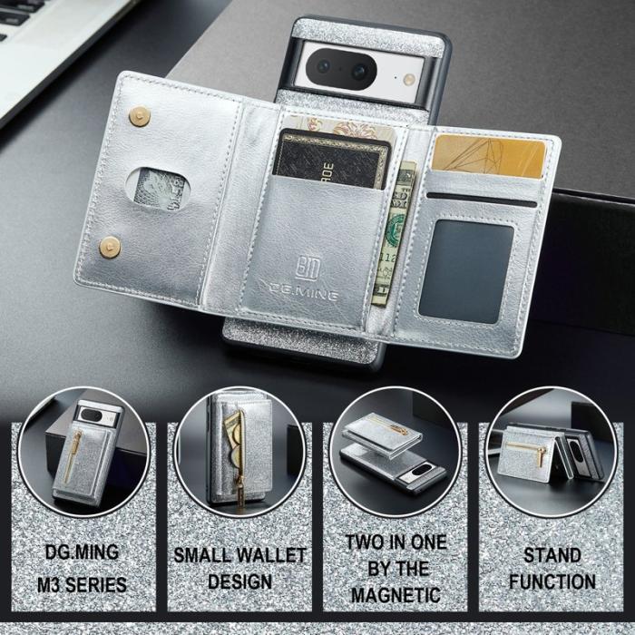 DG.MING - DG.MING M3 Series Google Pixel 8 Mobilskal Glitter KonstLäder Silver