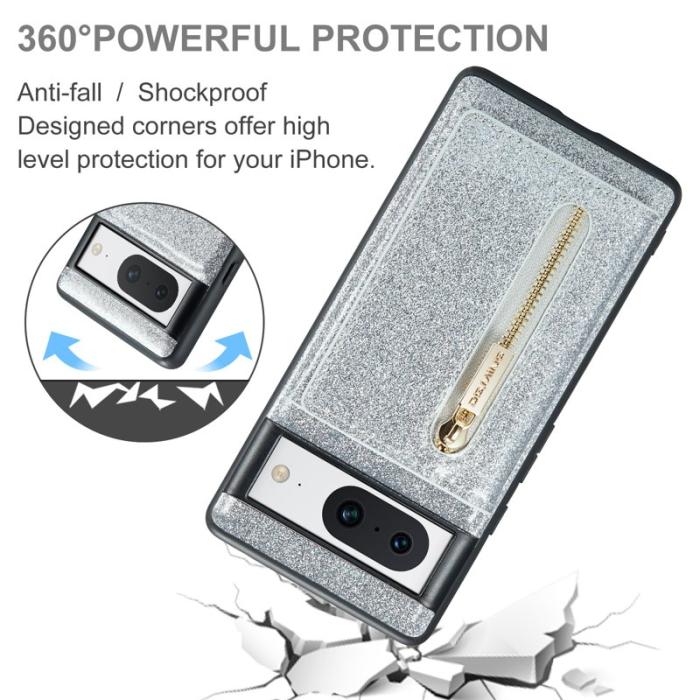 DG.MING - DG.MING M3 Series Google Pixel 8 Mobilskal Glitter KonstLäder Silver