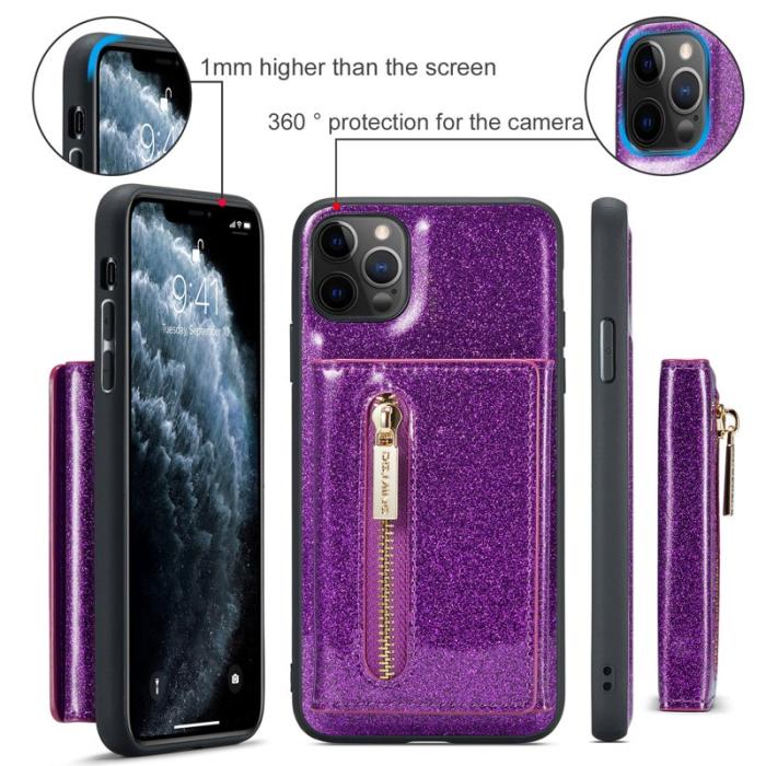 DG.MING - DG.MING M3 Series iPhone 11 Pro Skal Glitter PU Läder Mörklila