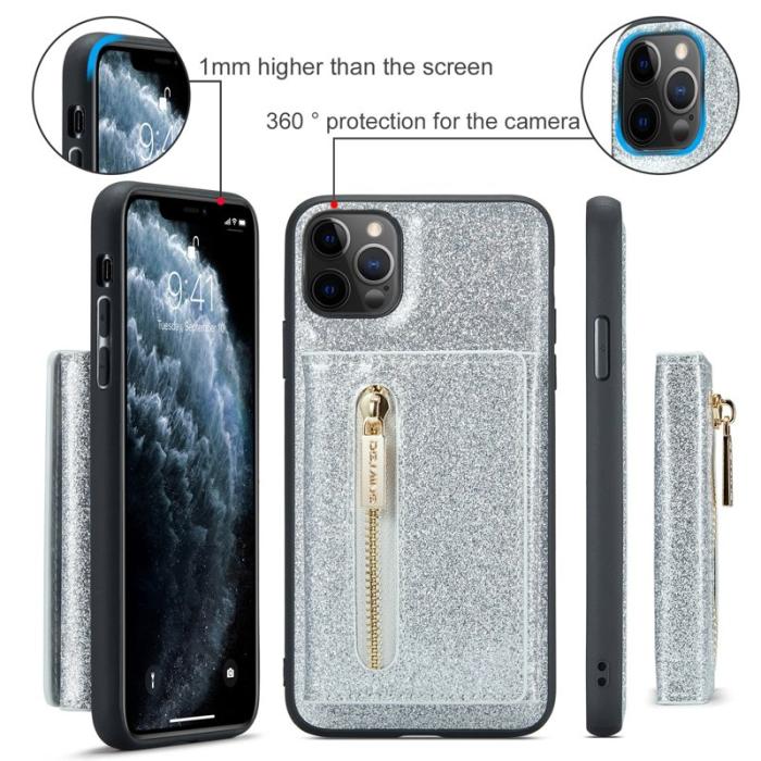 DG.MING - DG.MING M3 Series iPhone 11 Pro Skal Glitter PU Läder Silver