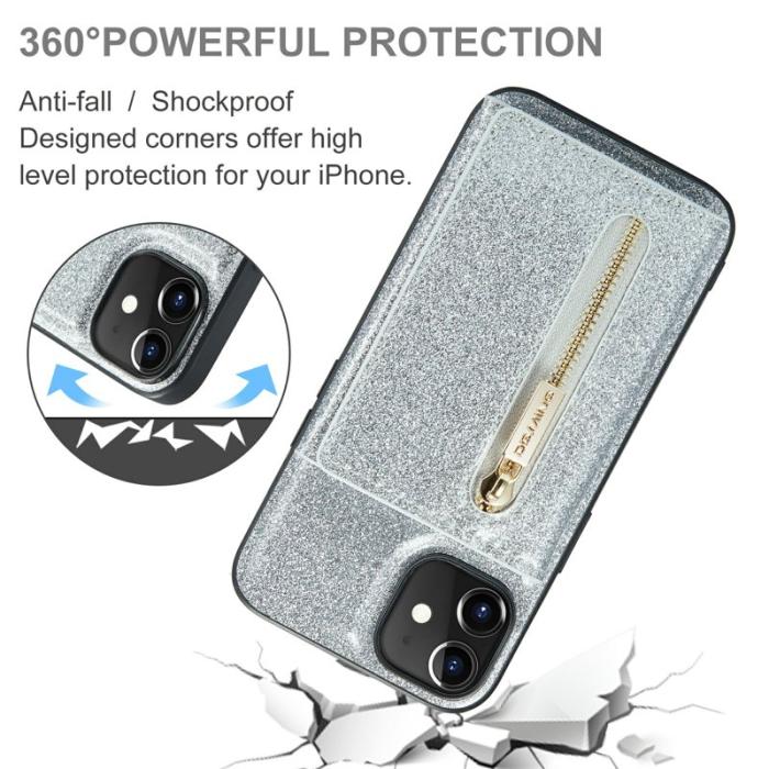 DG.MING - DG.MING M3 Series iPhone 12/12 Pro Skal Silver 2-i-1 Glitter