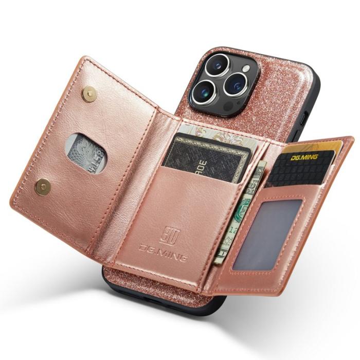 DG.MING - DG.MING M3 Series iPhone 15 Pro Skal Glittery Läder - Roséguld