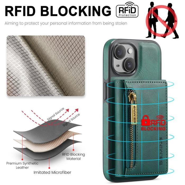 DG.MING - DG.MING M5 Series iPhone 14 Skal RFID Blocker Läder TPU Grön