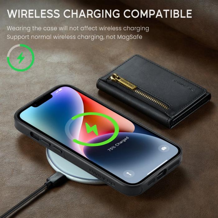 DG.MING - DG.MING M5 Series iPhone 14 Skal RFID Blocker Läder TPU Svart