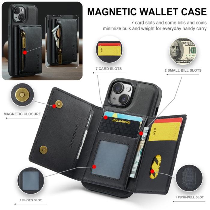 DG.MING - DG.MING M5 Series iPhone 14 Skal RFID Blocker Läder TPU Svart