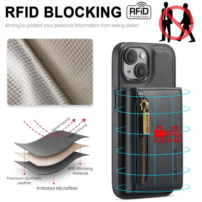 DG.MING - DG.MING M5 Series iPhone 14 Skal RFID Blocker Läder TPU Svart