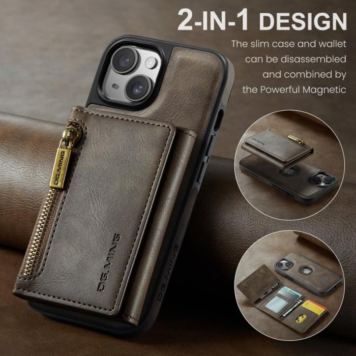 DG.MING - DG.MING M5 Series iPhone 14 Skal RFID Skydd Läder TPU Kaffe
