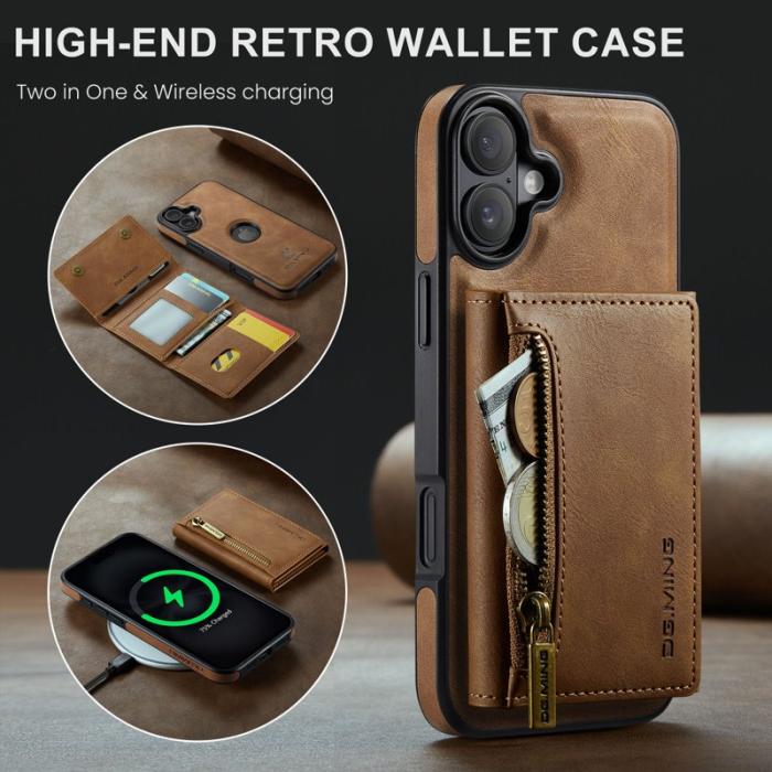 DG.MING - DG.MING M5 Series iPhone 16 Skal Avtagbart Magnetiskt Läder Brun